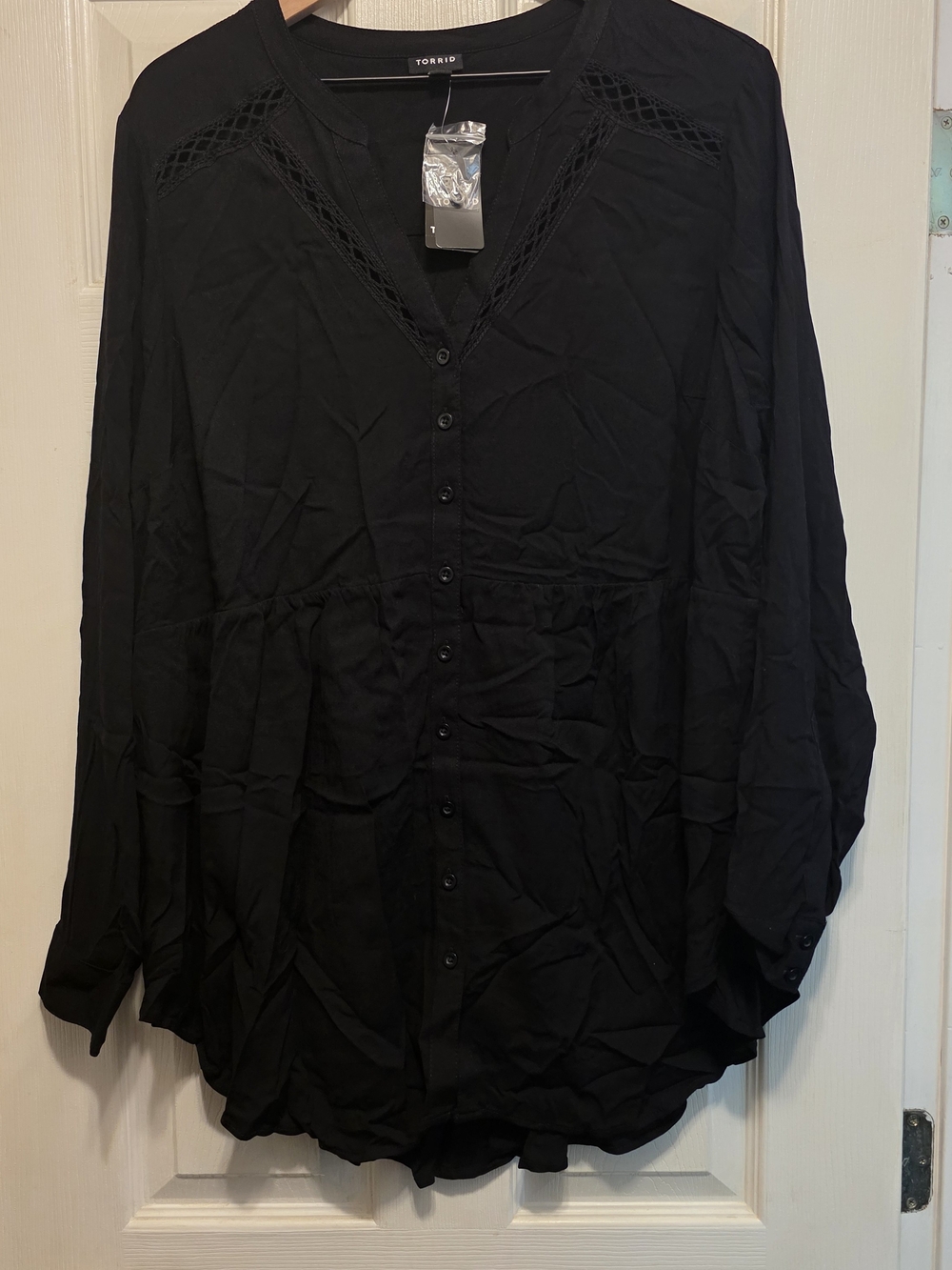 torrid Emma Babydoll Sz 1 (14-16), NWT, Button-Front Lace-Trim Peplum Blouse